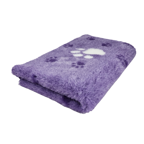 VET BED - GROSSE PFOTEN 3 FARBIG - VIOLETT WEISS - GUMMI ANTI RUTSCH 150x100cm