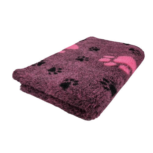 VET BED - GROSSE PFOTEN 3 FARBIG - CERISE SCHWARZ - GUMMI ANTI RUTSCH 150x100cm